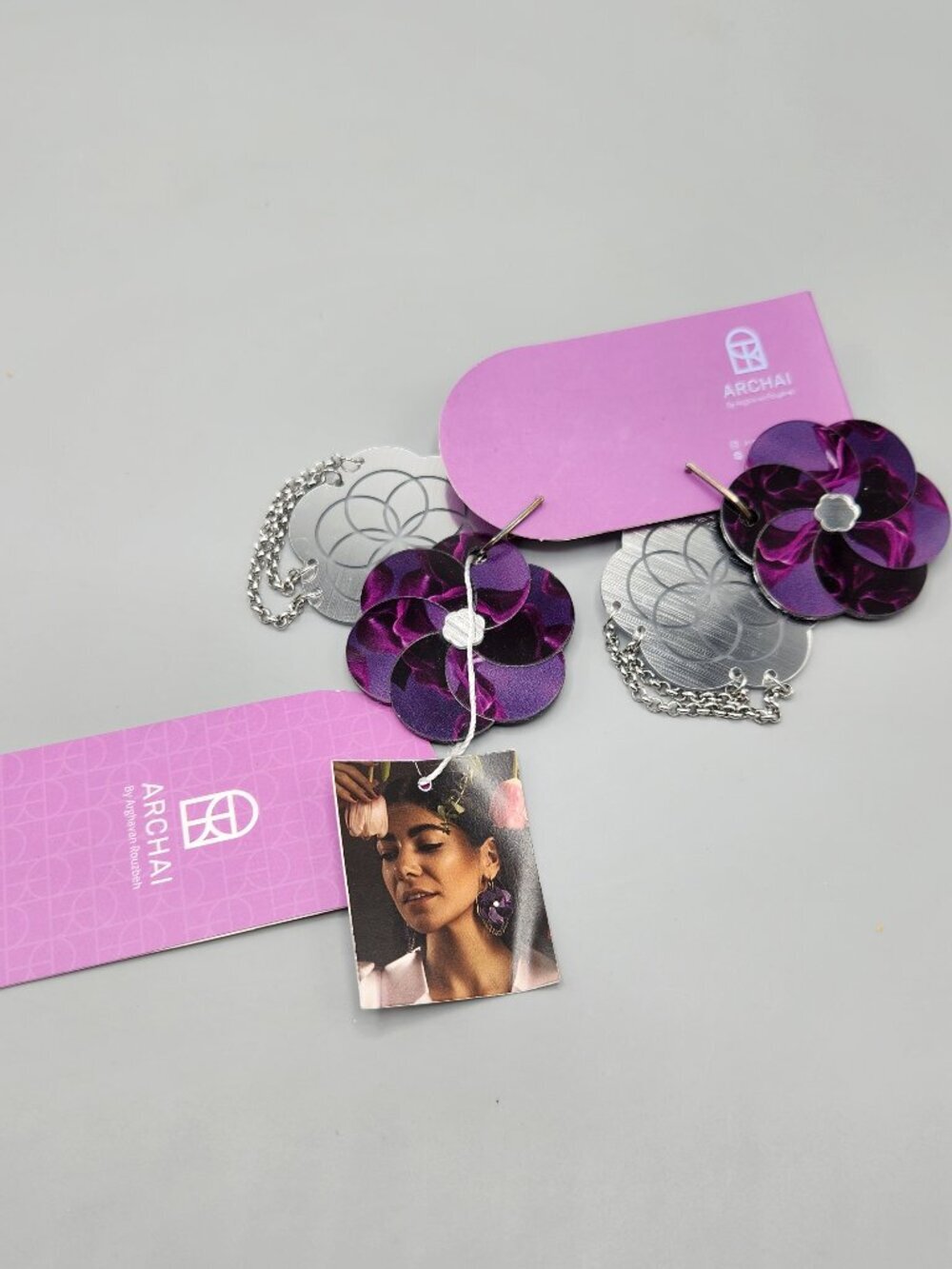 Archai by Arghavan Rouzbeh Iva Earrings Purple Lotus Flower New